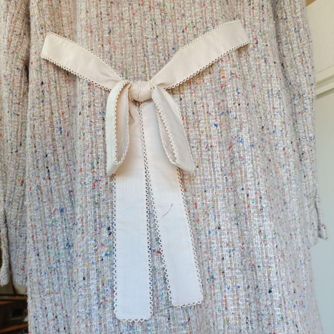 ピンクハウス ベージュミックスツイードピコフリルドレスコート