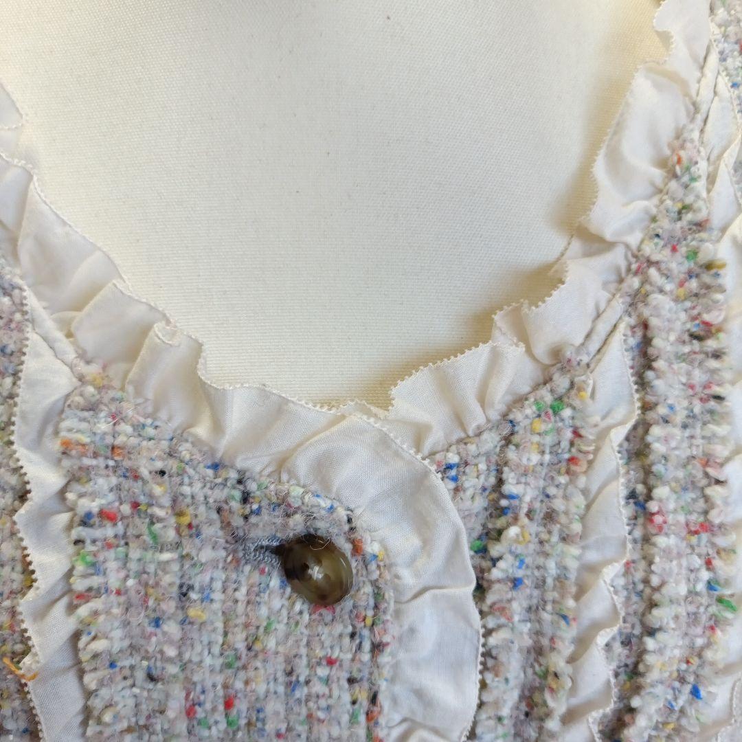 ピンクハウス ベージュミックスツイードピコフリルドレスコート