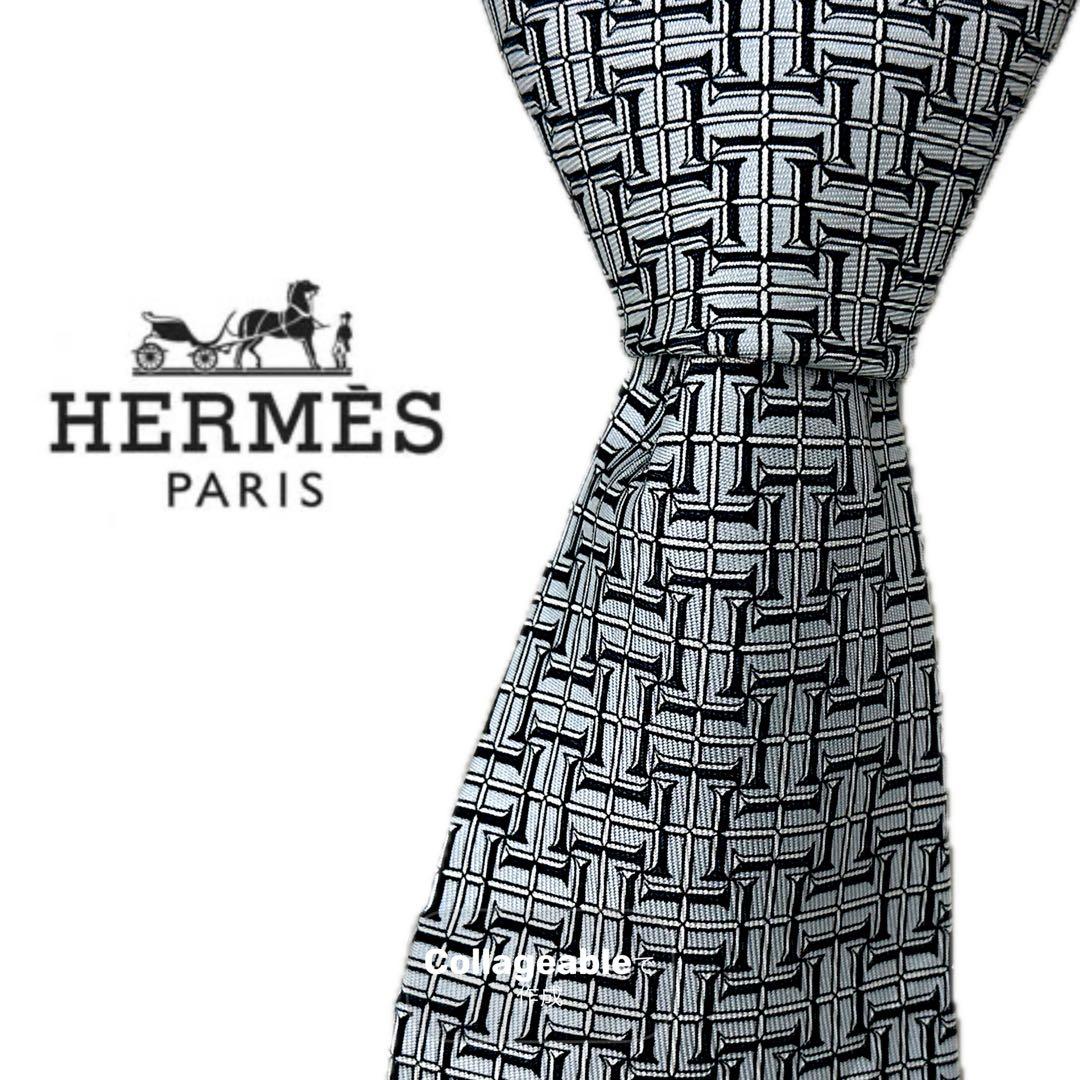 新品　HERMES ネクタイ ハイブランド H柄　 シルバー　グレー