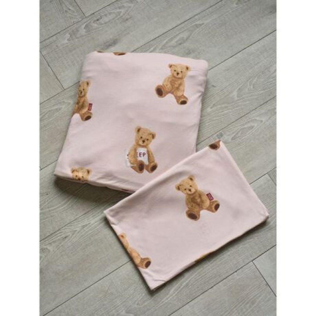 新品【Sleep】ベア柄2点セット掛けカバー&ピローケース （シングル） PNK