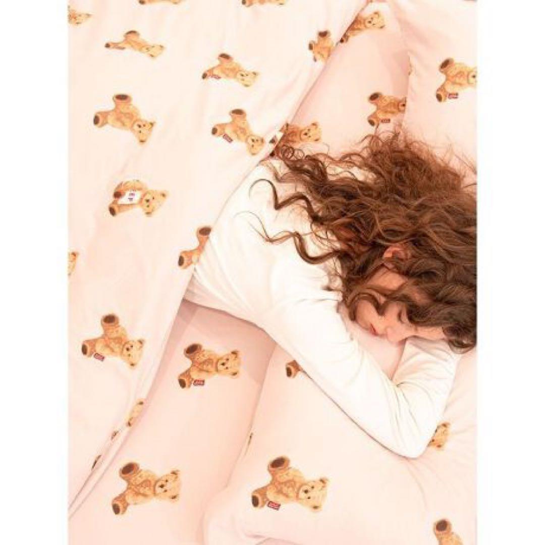新品【Sleep】ベア柄2点セット掛けカバー&ピローケース （シングル） PNK