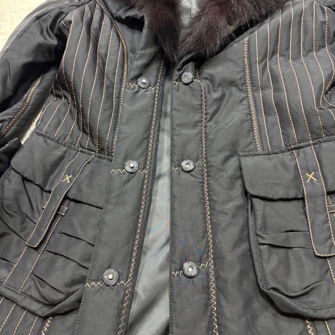 シルク100%✨フォックスリアルファーキルティングロングコート女優襟黒3way