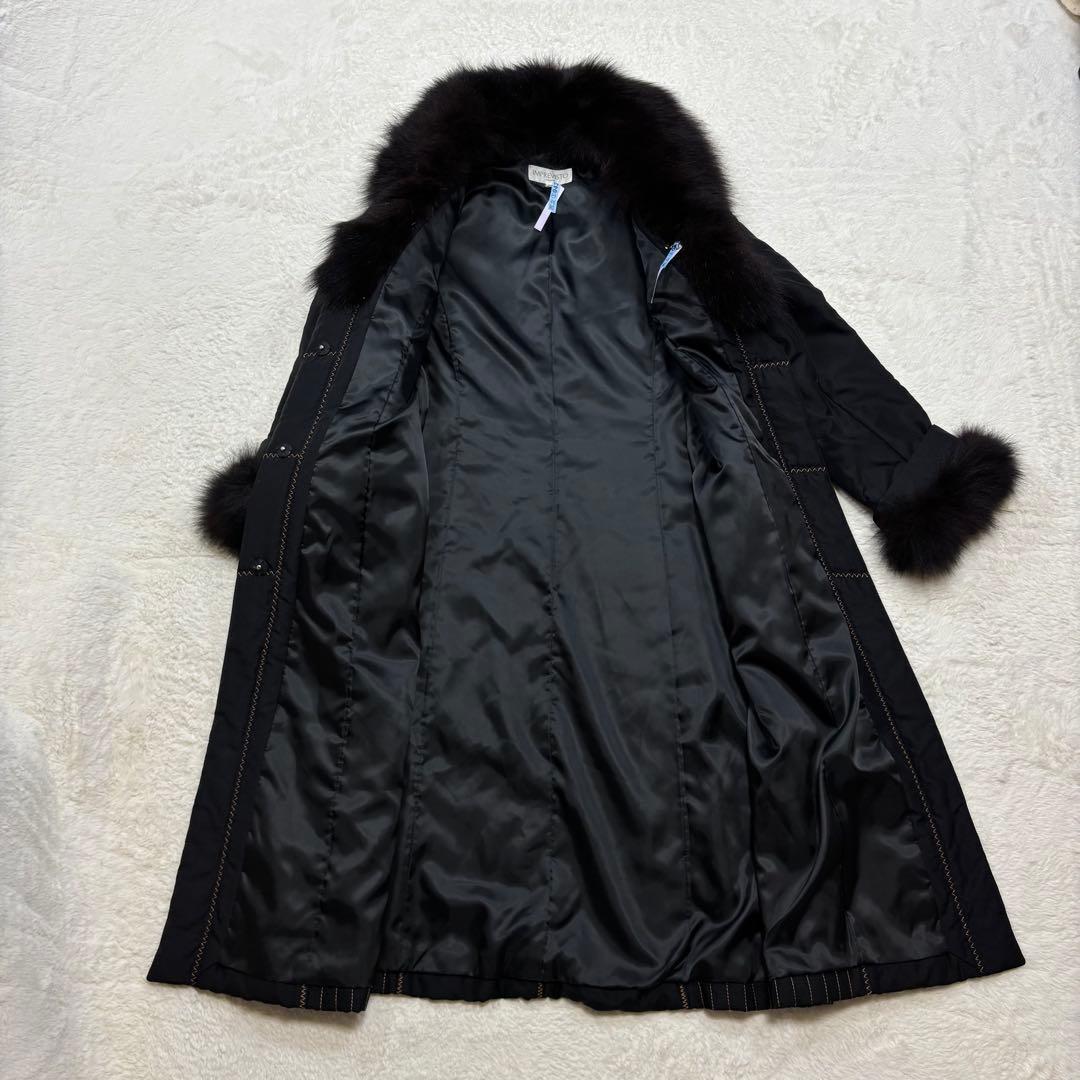 シルク100%✨フォックスリアルファーキルティングロングコート女優襟黒3way