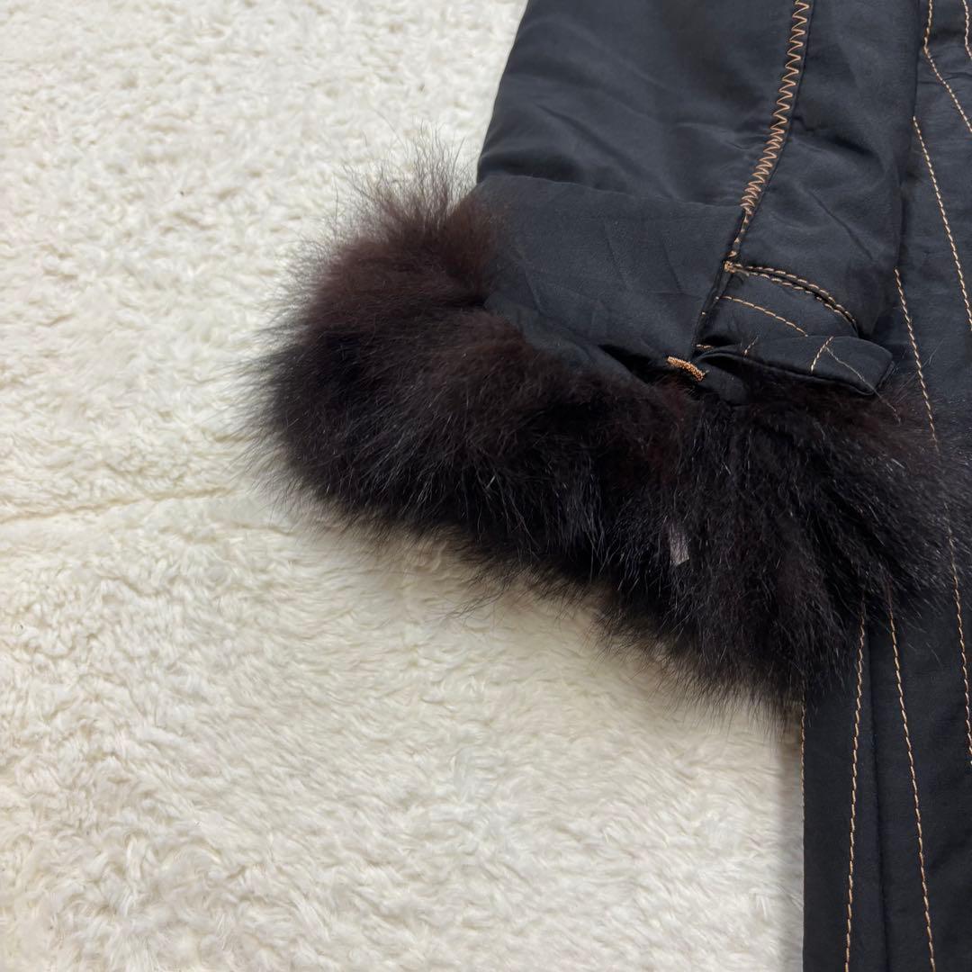 シルク100%✨フォックスリアルファーキルティングロングコート女優襟黒3way