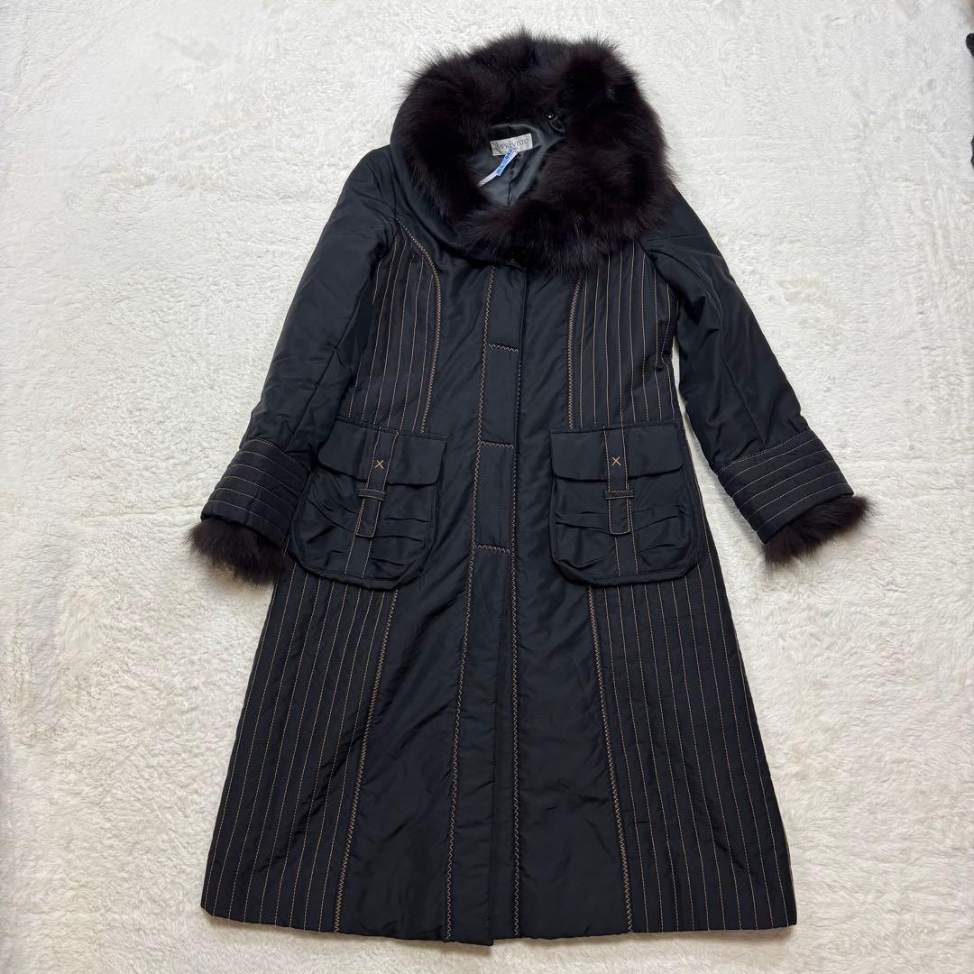 シルク100%✨フォックスリアルファーキルティングロングコート女優襟黒3way