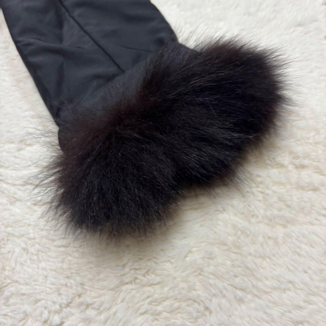 シルク100%✨フォックスリアルファーキルティングロングコート女優襟黒3way