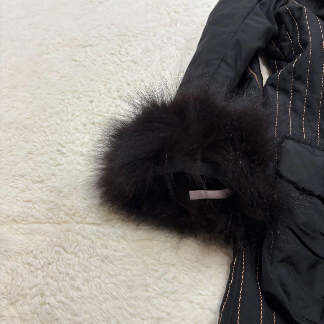 シルク100%✨フォックスリアルファーキルティングロングコート女優襟黒3way