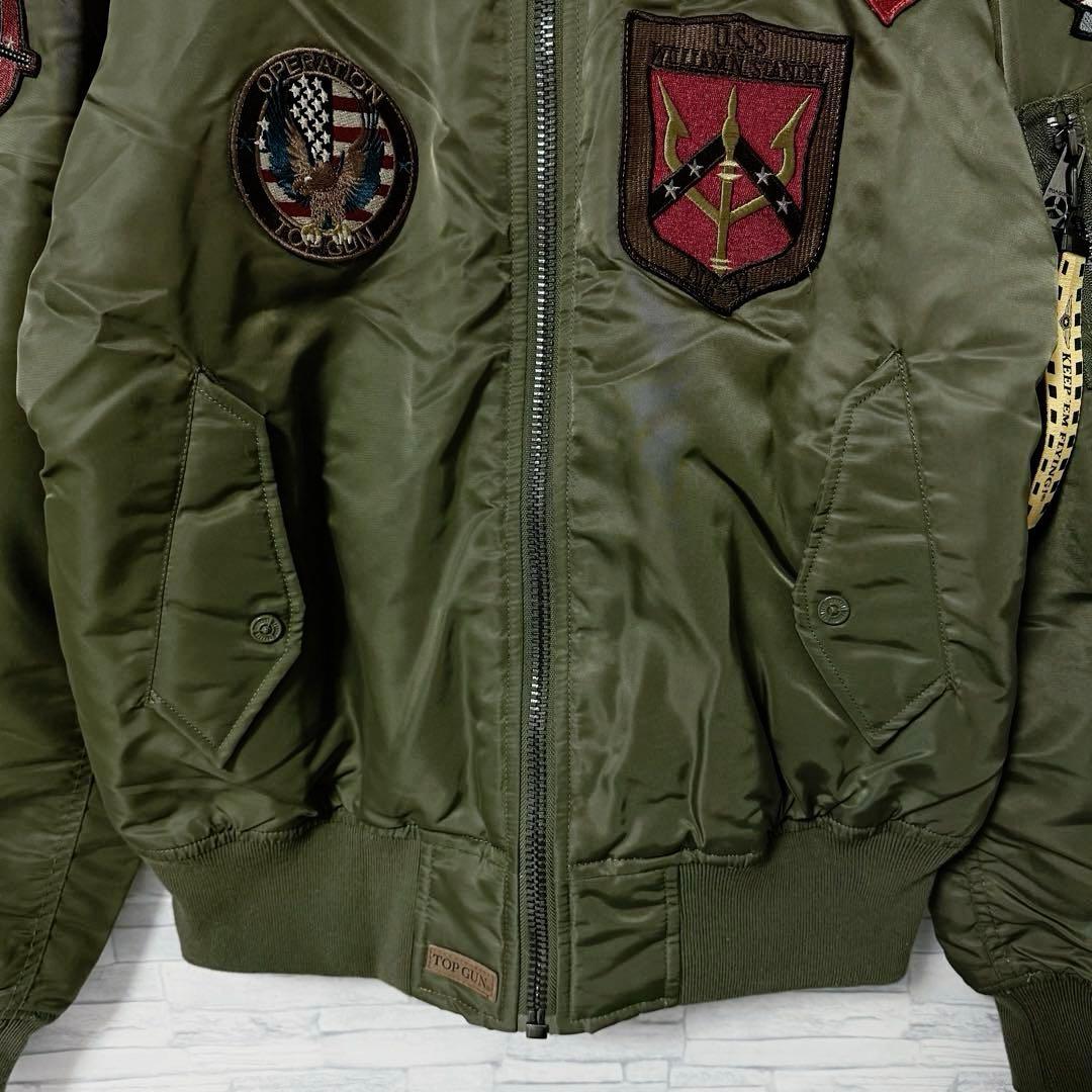 【美品】希少 トップガンMA-1 フライトジャケット ワッペン オリーブ XL