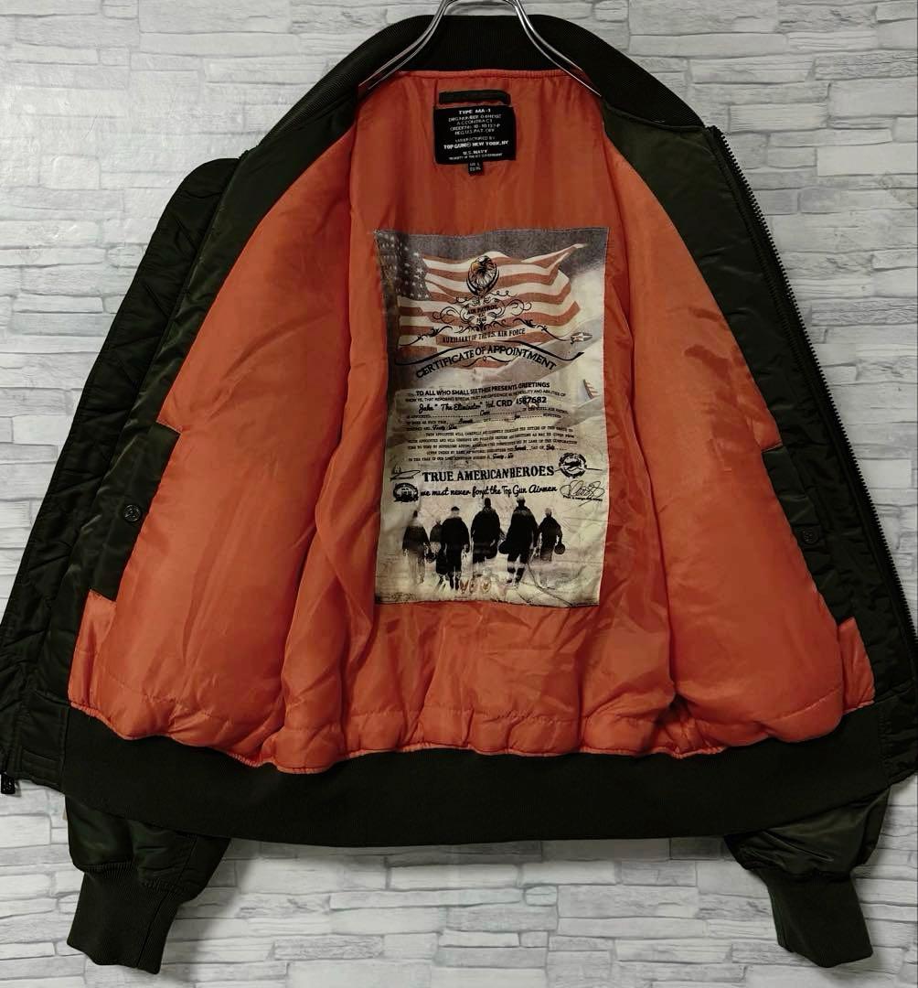 【美品】希少 トップガンMA-1 フライトジャケット ワッペン オリーブ XL