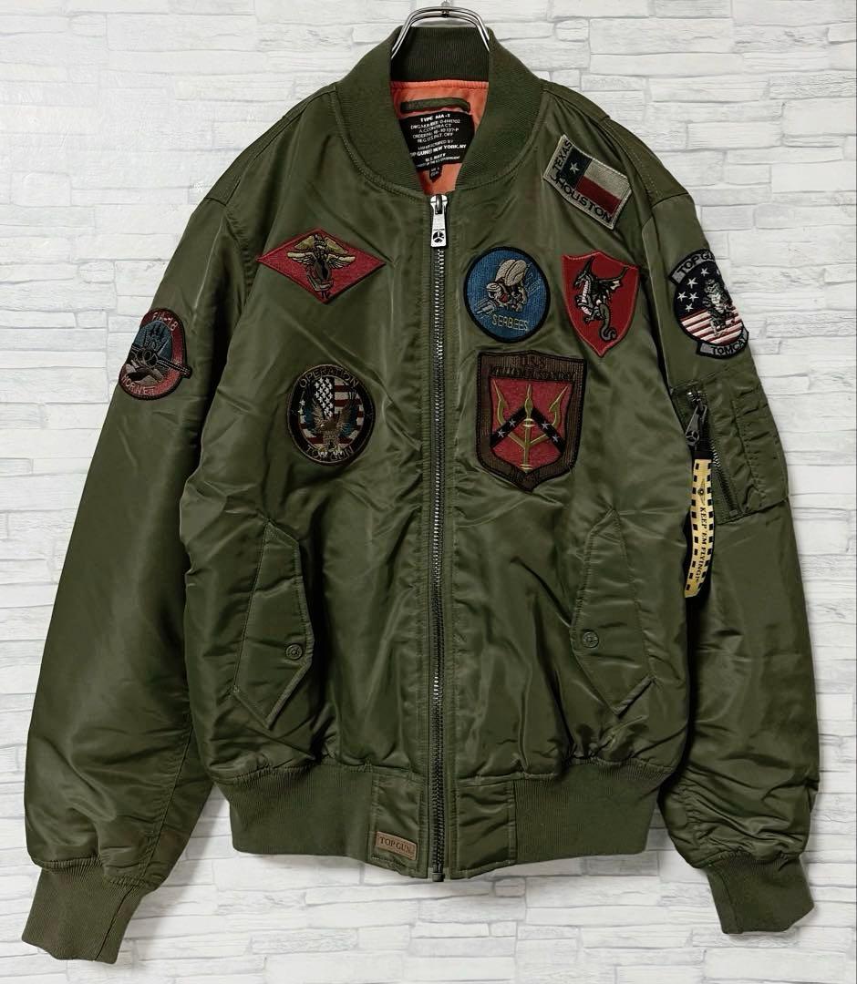 【美品】希少 トップガンMA-1 フライトジャケット ワッペン オリーブ XL