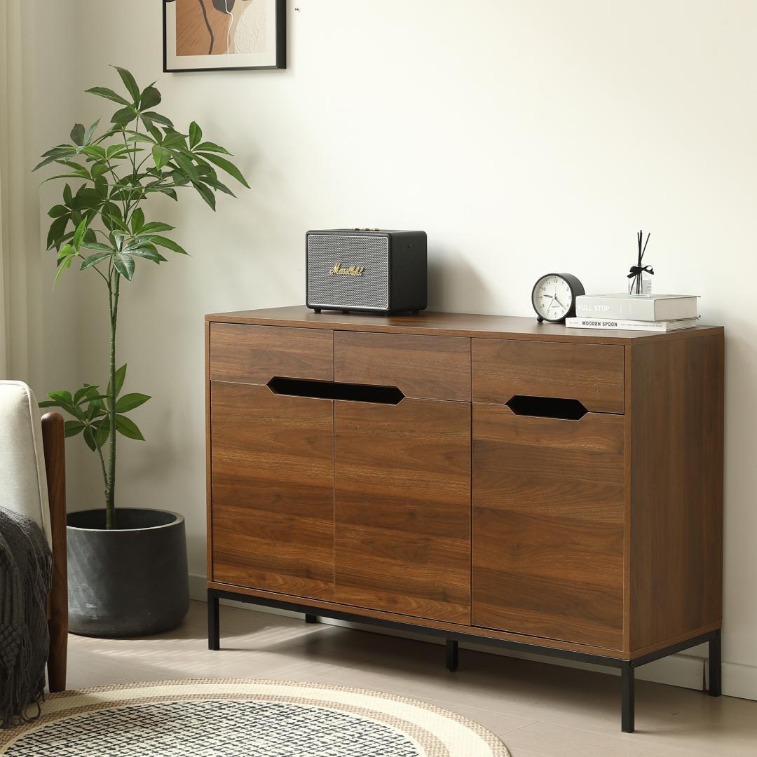 赤字！キャビネット 木製 収納棚サイドボード【幅118cm】BROWN