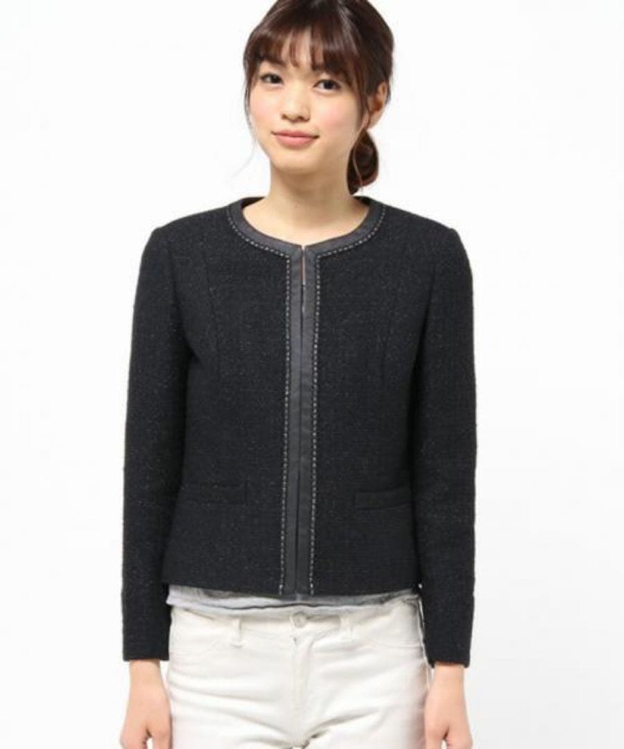 23区 ボーダーカラミツイードジャケット ブラック オンワード樫山 48 XL〜