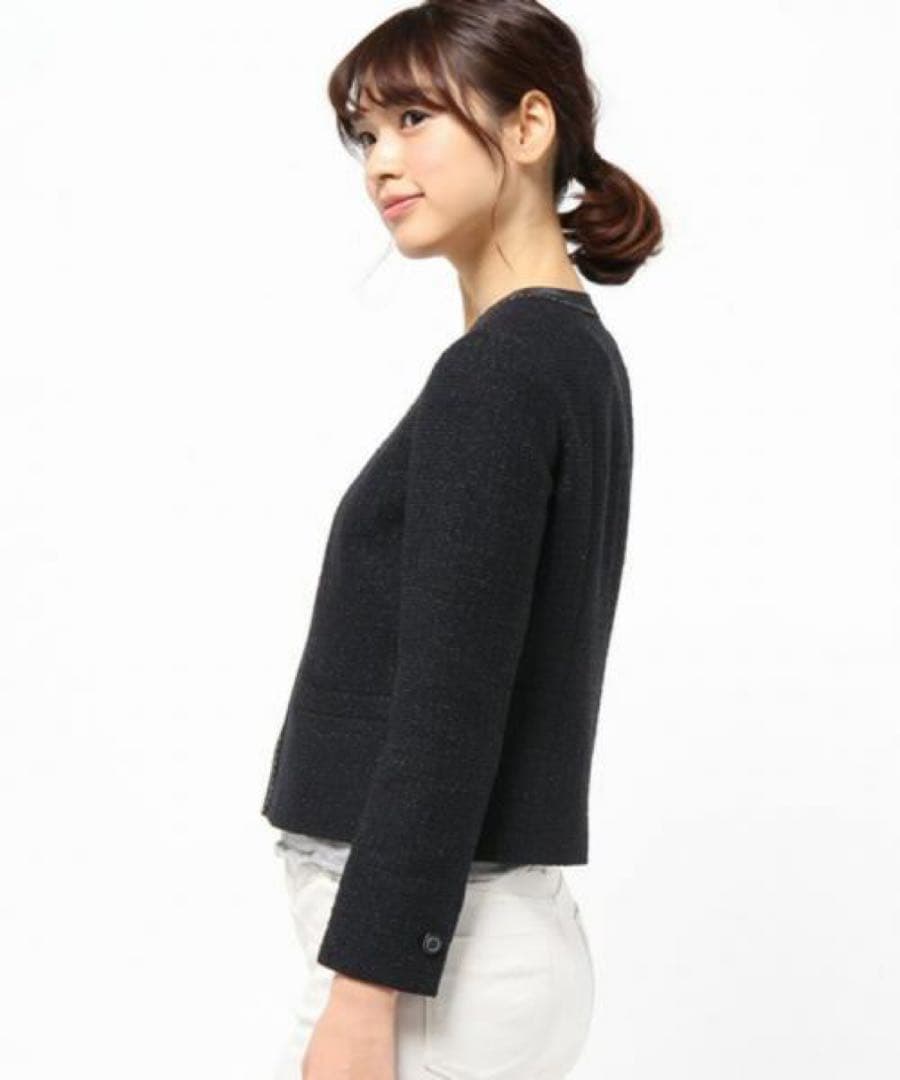 23区 ボーダーカラミツイードジャケット ブラック オンワード樫山 48 XL〜