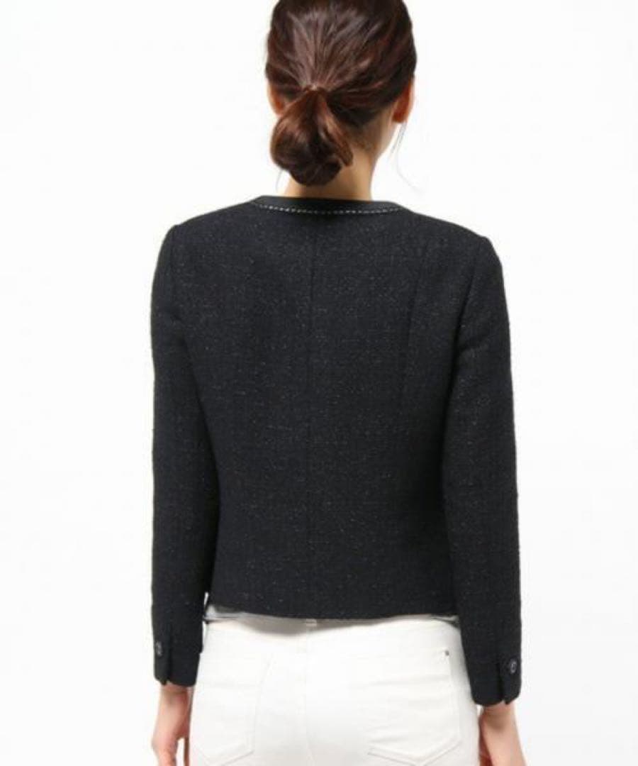 23区 ボーダーカラミツイードジャケット ブラック オンワード樫山 48 XL〜