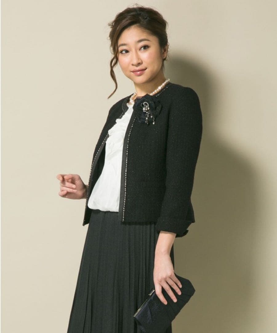 23区 ボーダーカラミツイードジャケット ブラック オンワード樫山 48 XL〜