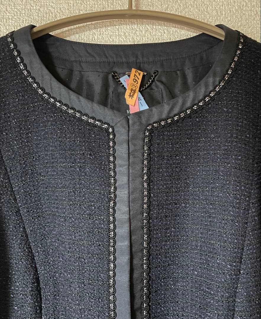 23区 ボーダーカラミツイードジャケット ブラック オンワード樫山 48 XL〜