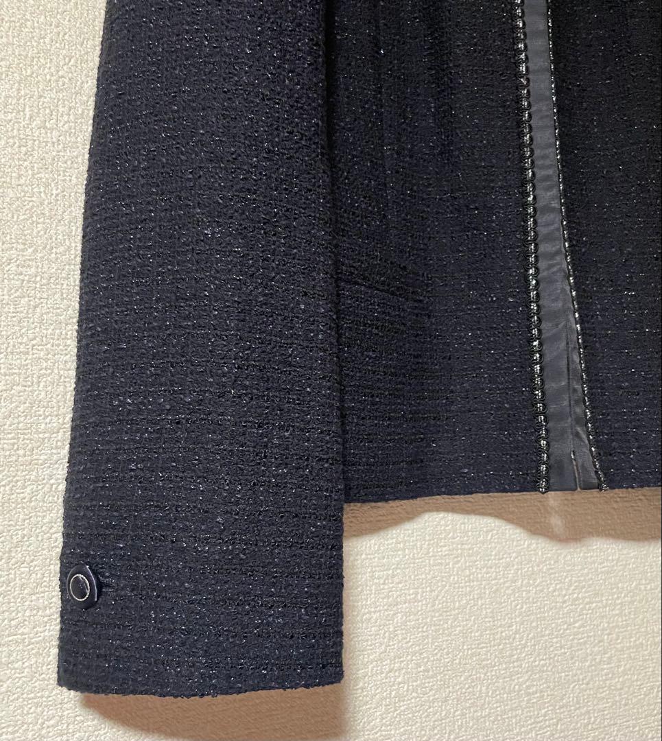 23区 ボーダーカラミツイードジャケット ブラック オンワード樫山 48 XL〜