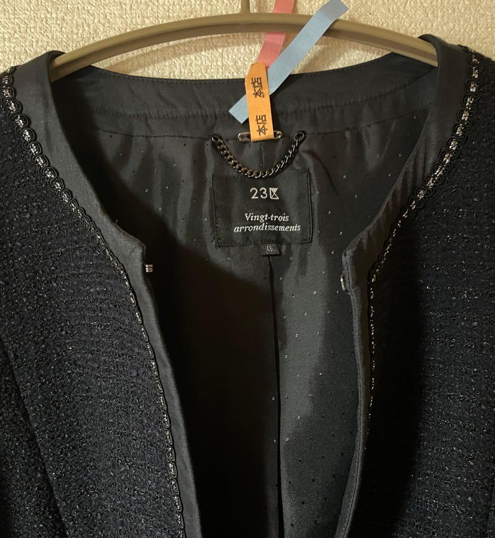 23区 ボーダーカラミツイードジャケット ブラック オンワード樫山 48 XL〜