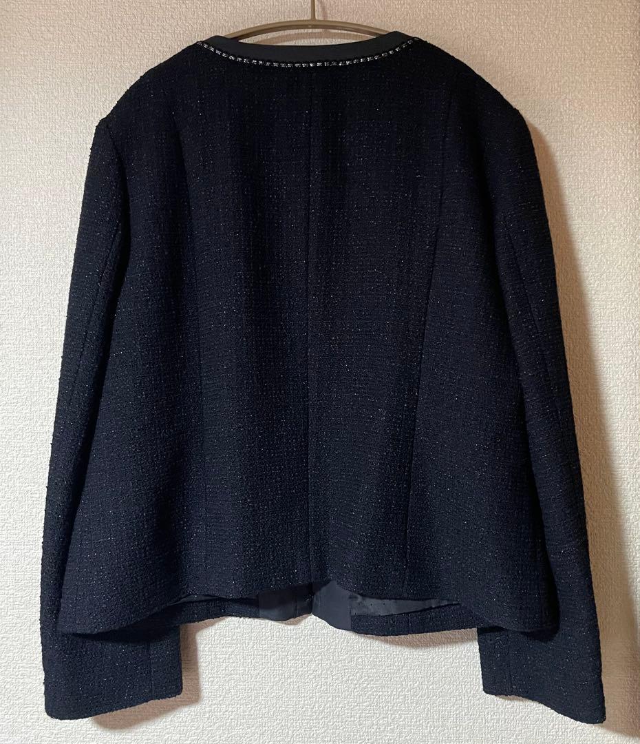 23区 ボーダーカラミツイードジャケット ブラック オンワード樫山 48 XL〜