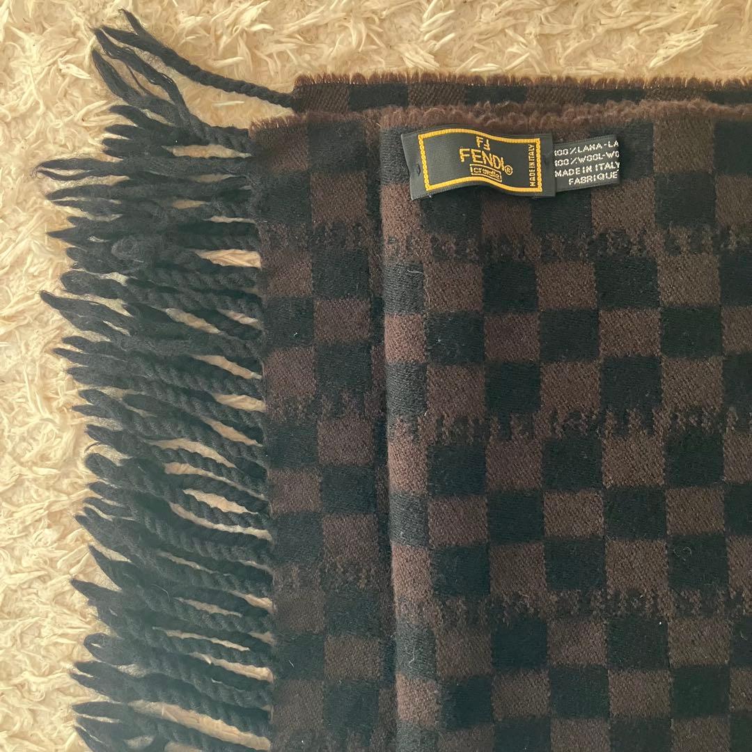 FENDI ダークブラウン チェック柄 マフラー