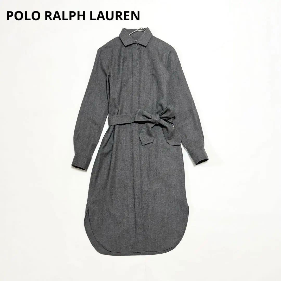美品　ポロラルフローレン　シャツワンピース　ベルト　ウール100%　グレー　4
