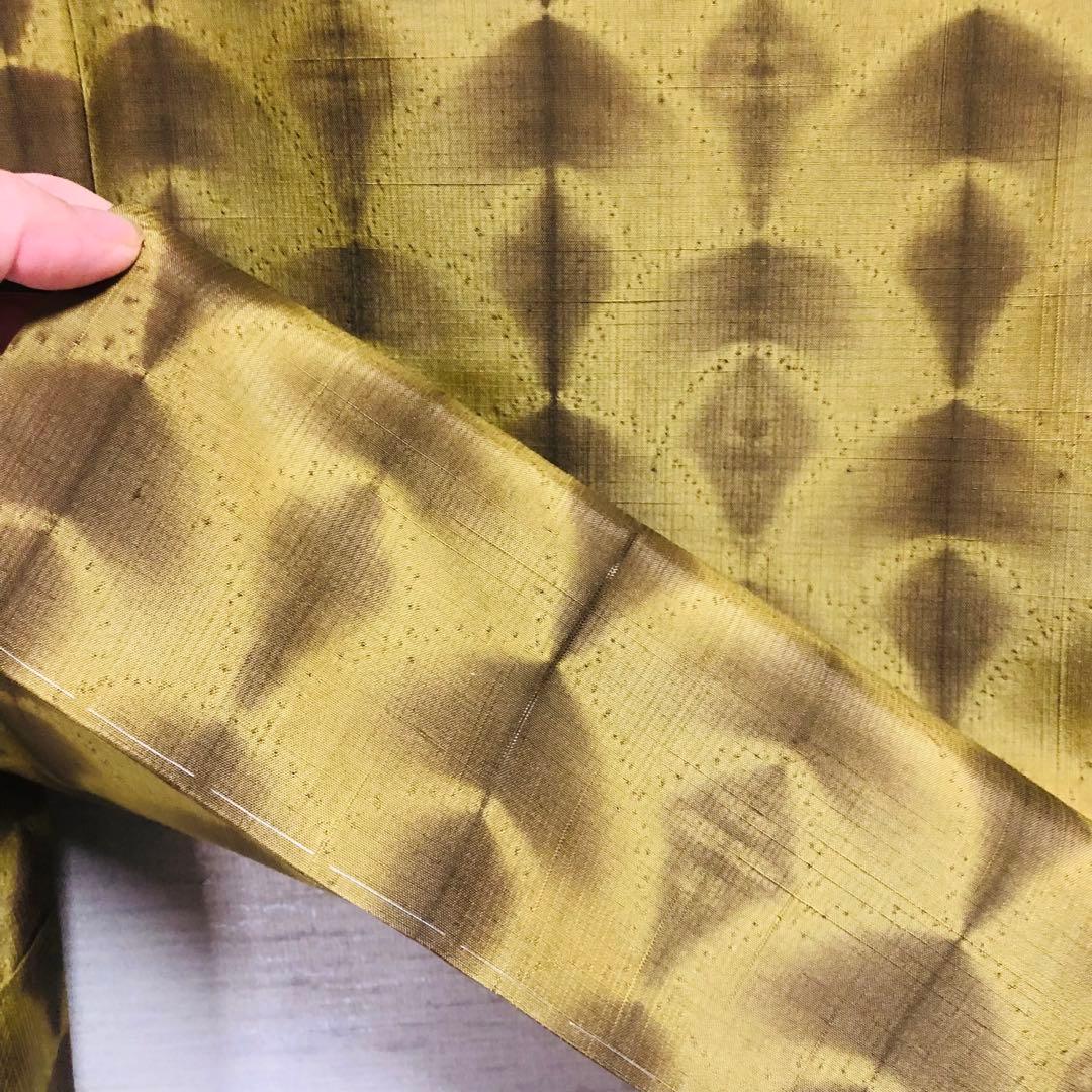 【未使用　トールサイズ】絞　青海紋　作家物　結城紬　袷　裄丈70.5 身丈170