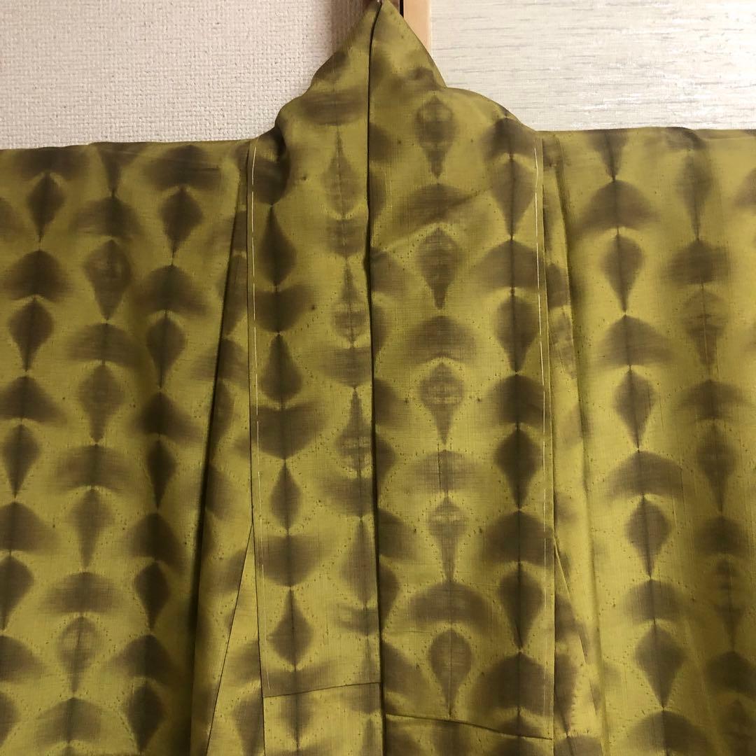 【未使用　トールサイズ】絞　青海紋　作家物　結城紬　袷　裄丈70.5 身丈170