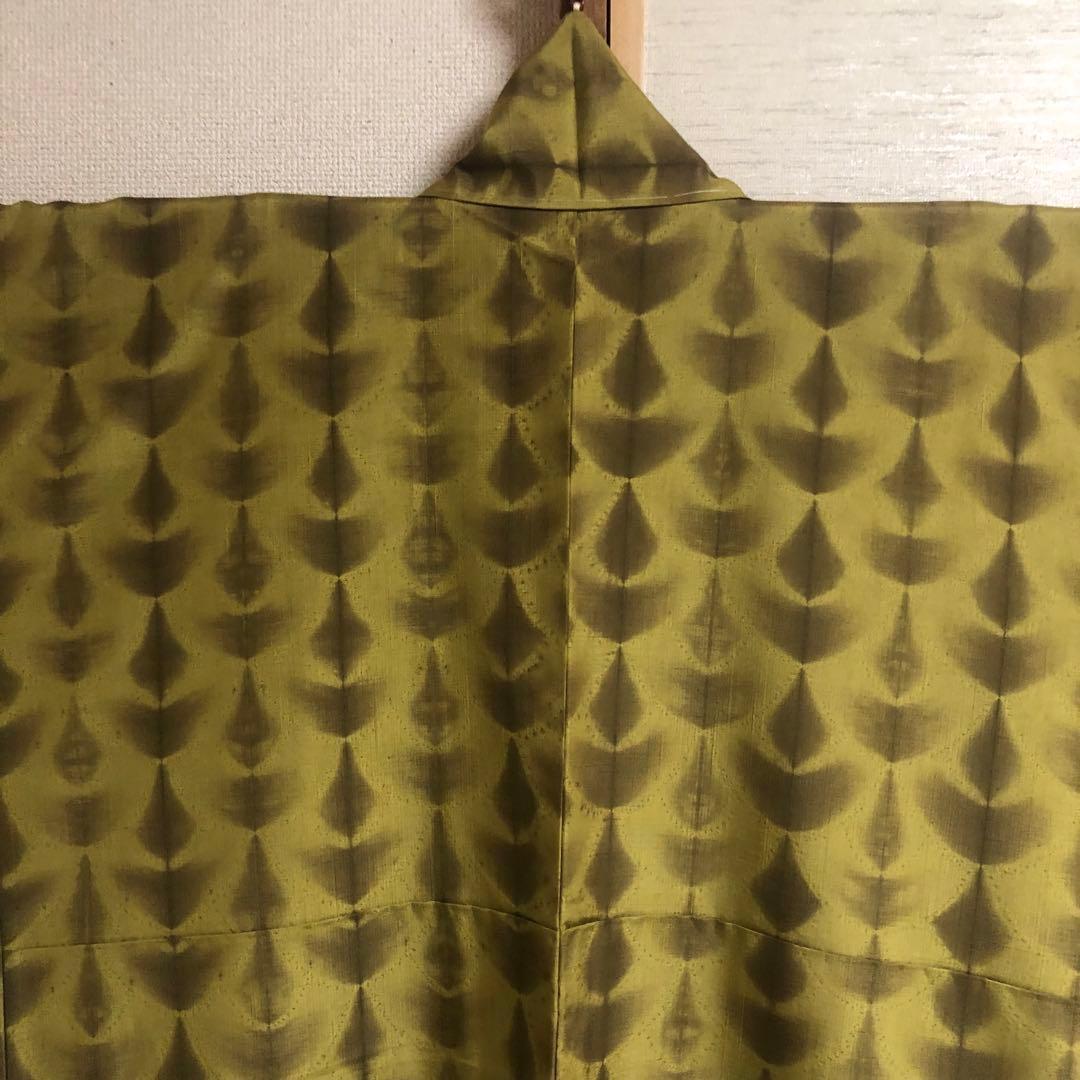 【未使用　トールサイズ】絞　青海紋　作家物　結城紬　袷　裄丈70.5 身丈170