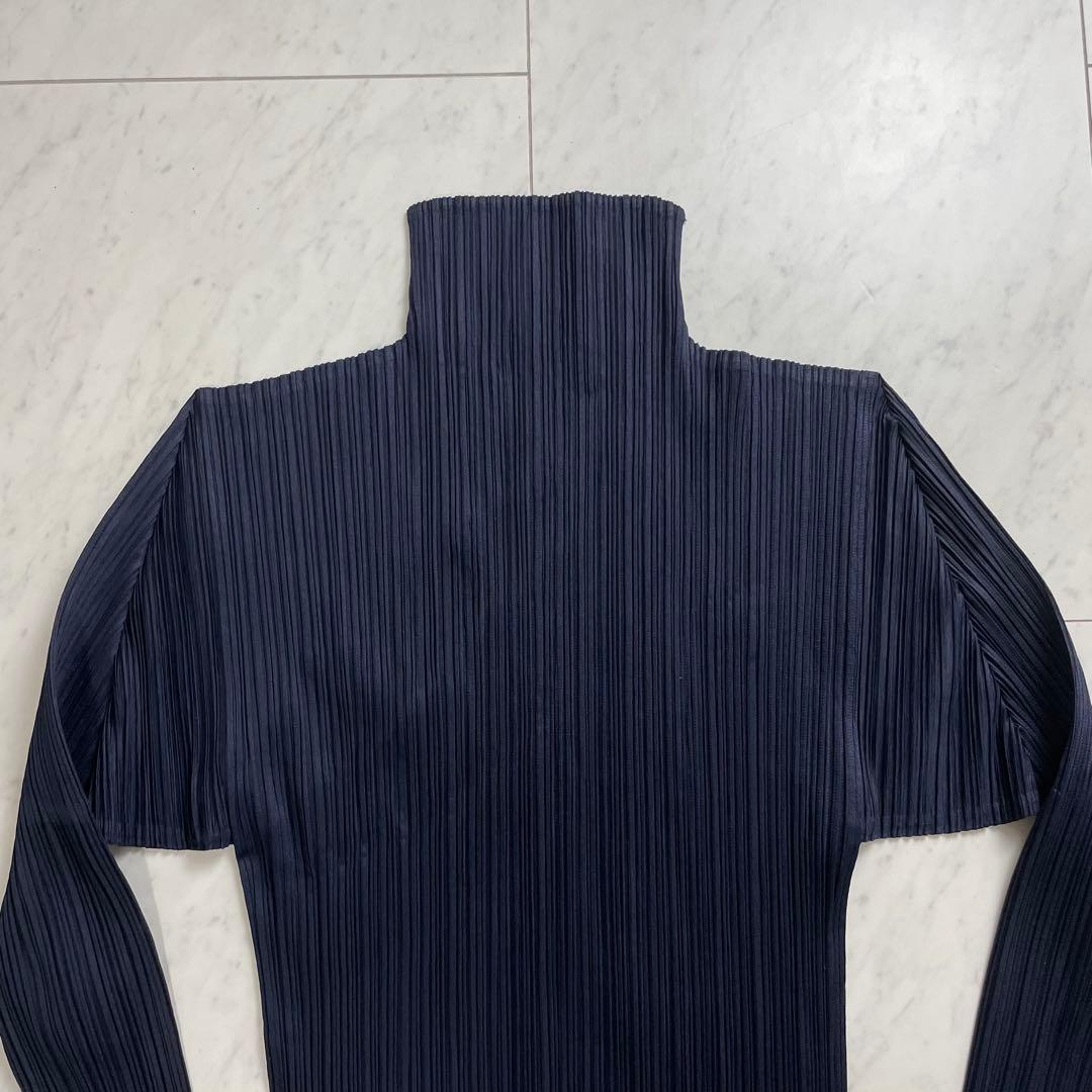 プリーツプリーズ イッセイミヤケ 長袖カットソー トップス ハイネック ネイビー