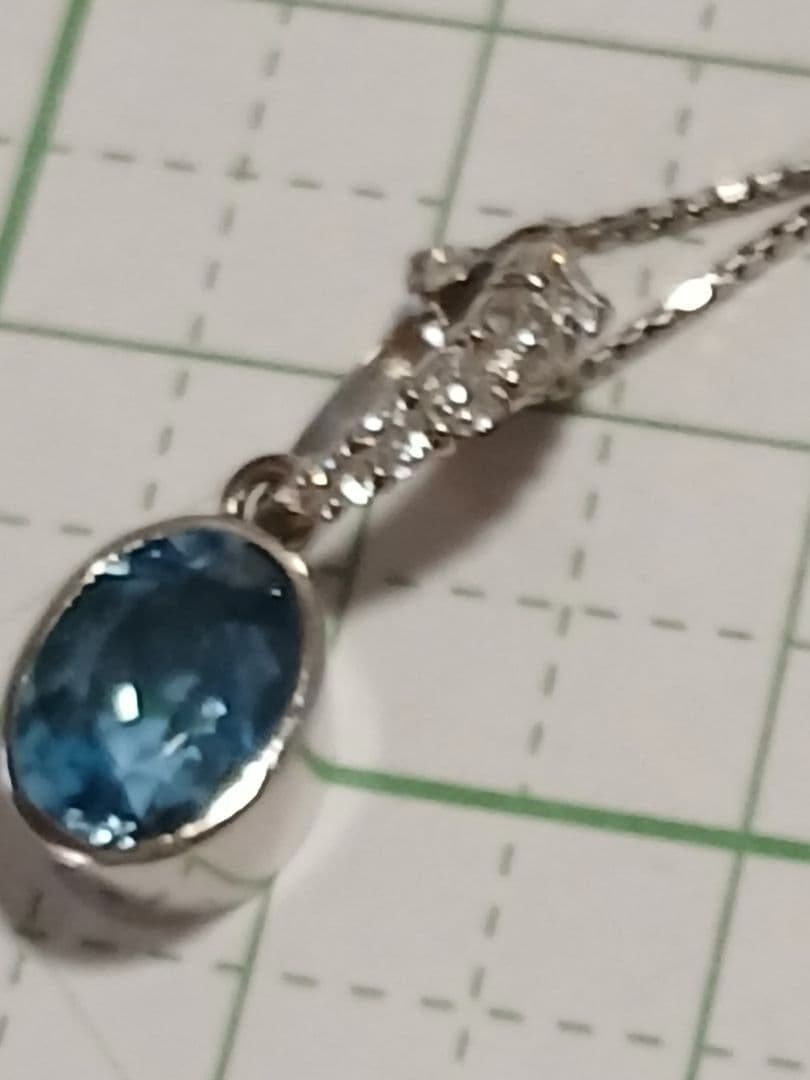 高級未使用アクアマリン0.98ct、ダイヤ0.15ct刻印プラチナペンダント