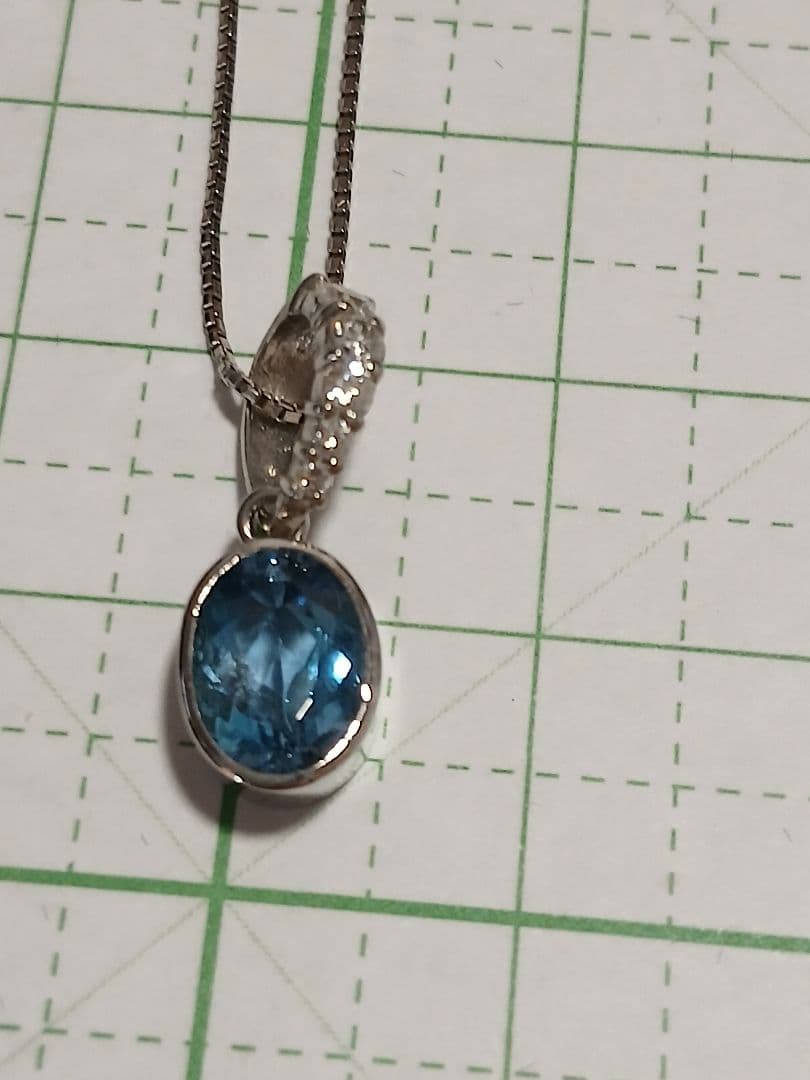 高級未使用アクアマリン0.98ct、ダイヤ0.15ct刻印プラチナペンダント