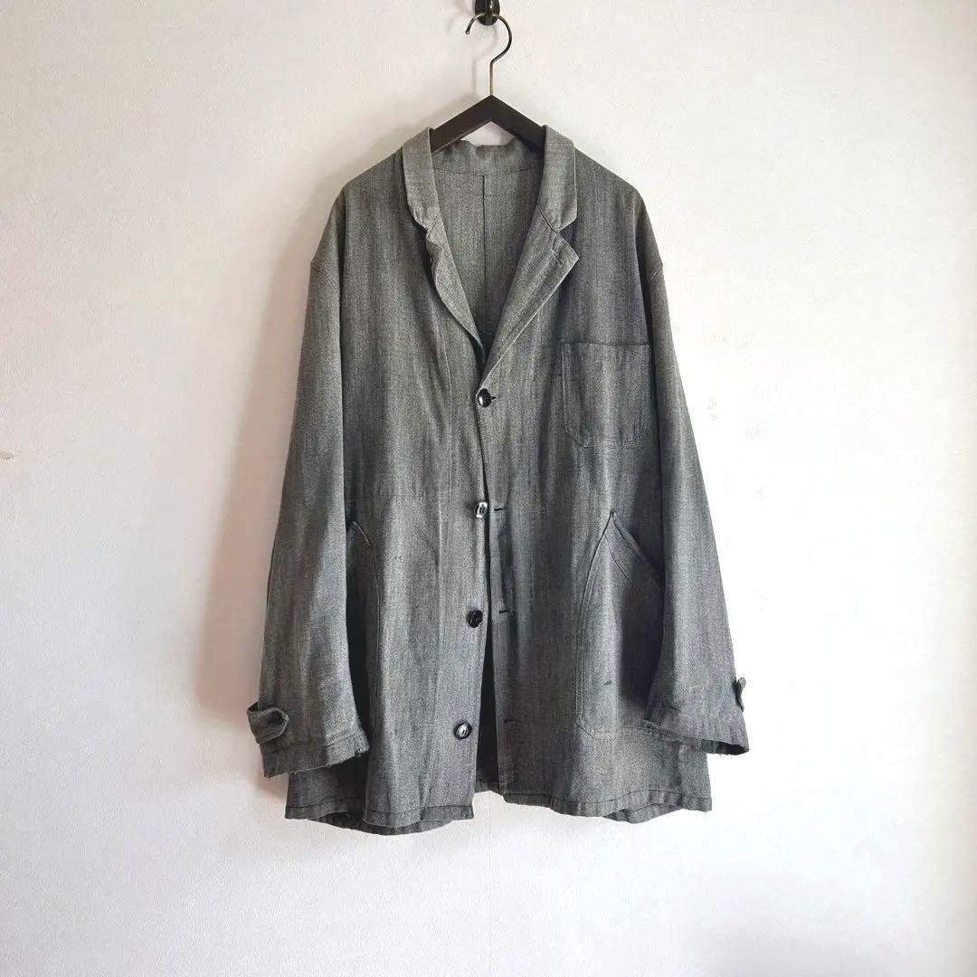 【1940s】アトリエコート ブラックシャンブレー 襤褸 ユーロ フランス