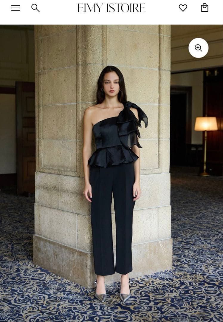 EIMY ISTOIRE ビッグリボンペプラムオールインワン ブラック