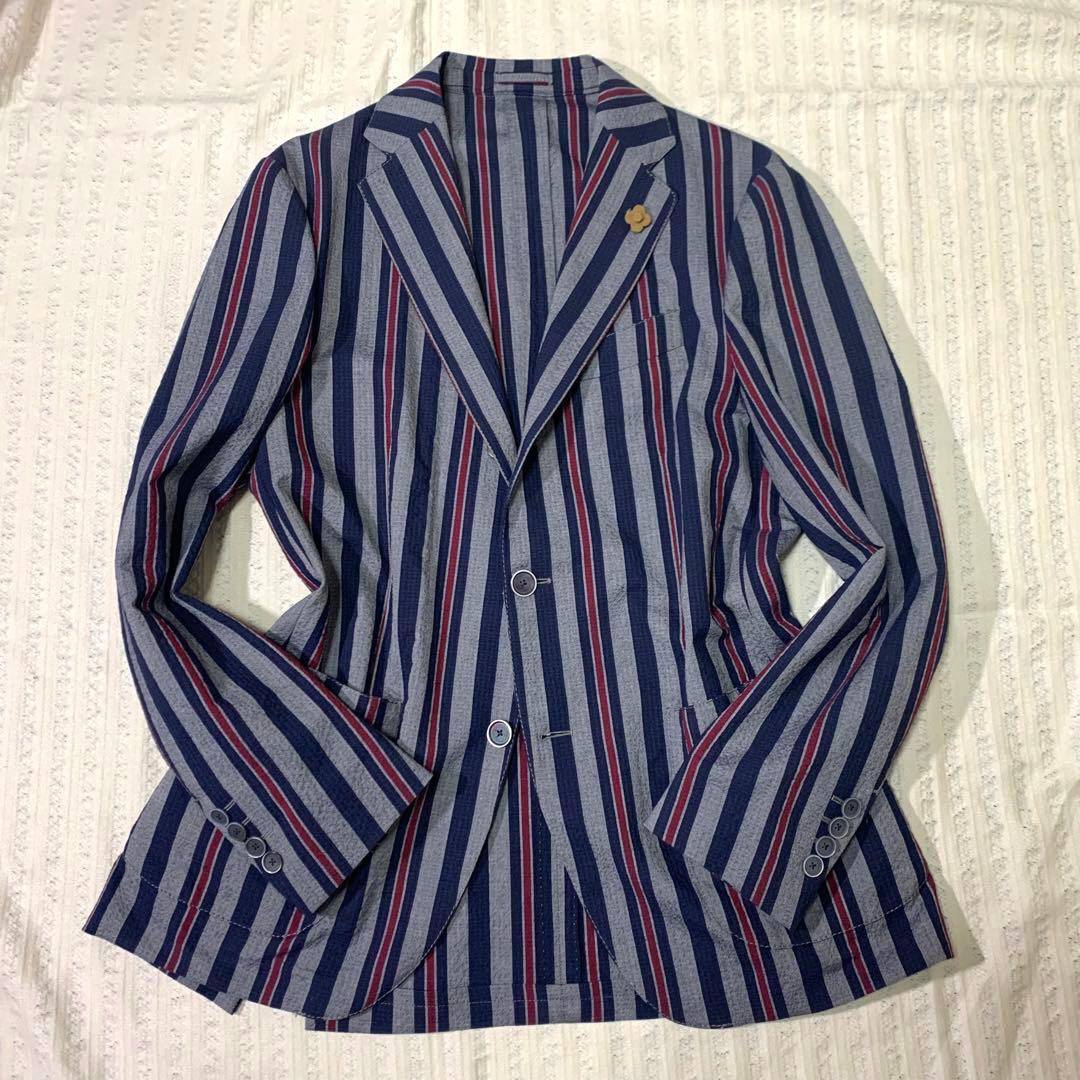 ⭐︎最高級　ラルディーニ　段返り　ジャケット　ブートニエール　シアサッカー　ウール