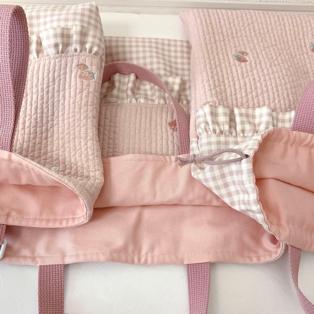 レッスンバッグ 上履き入れ　体操服袋　ヌビ　いちご刺繍