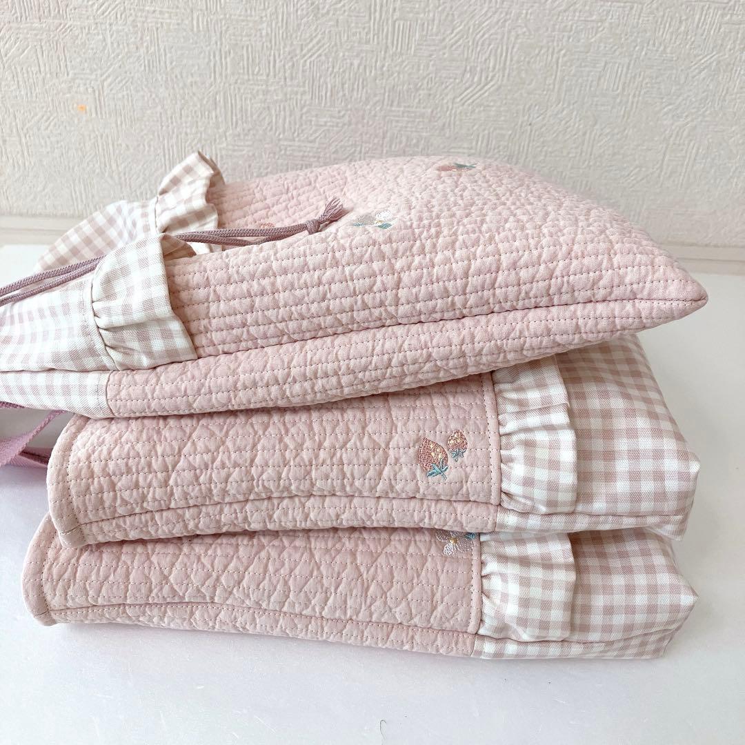 レッスンバッグ 上履き入れ　体操服袋　ヌビ　いちご刺繍