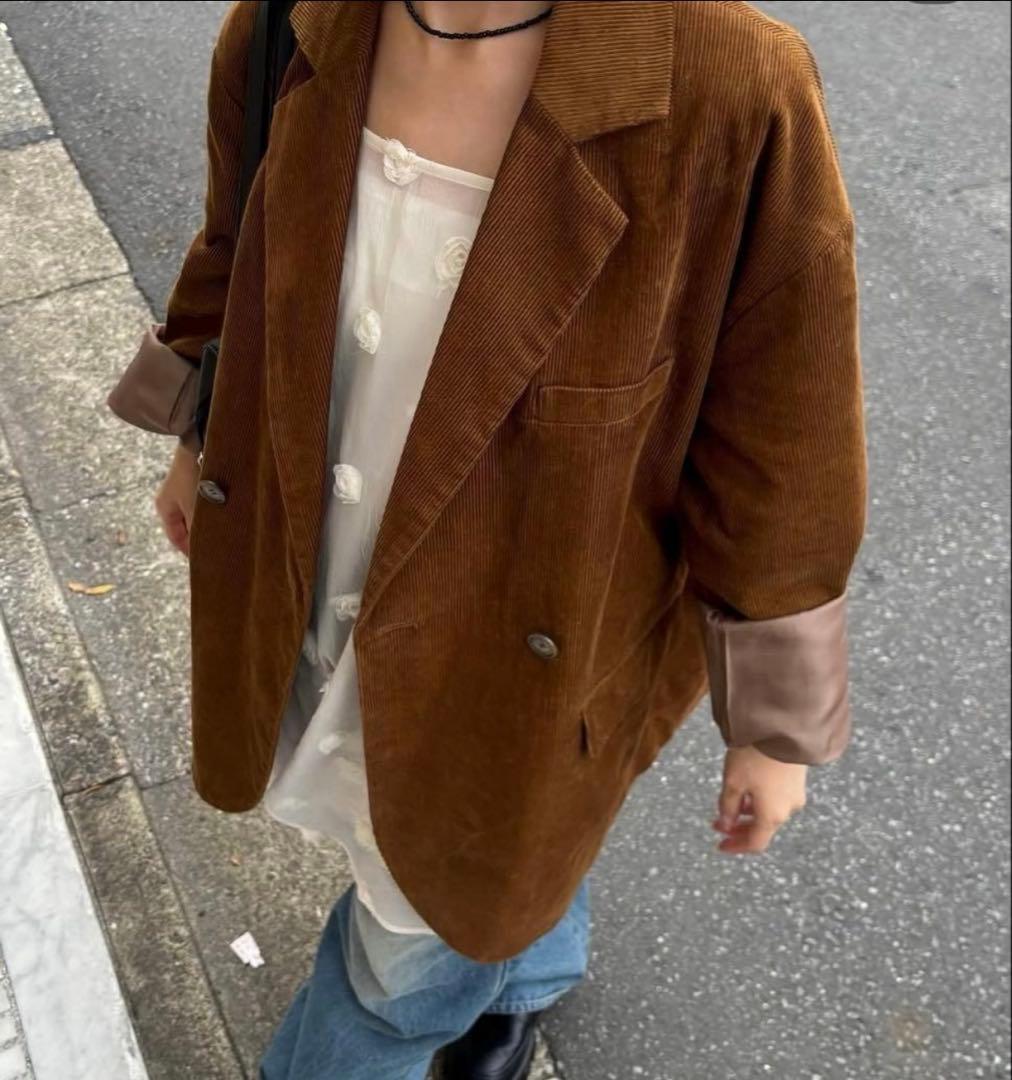 DISCOAT ユニセックス　コーデュロイWブレストジャケット　キャメル