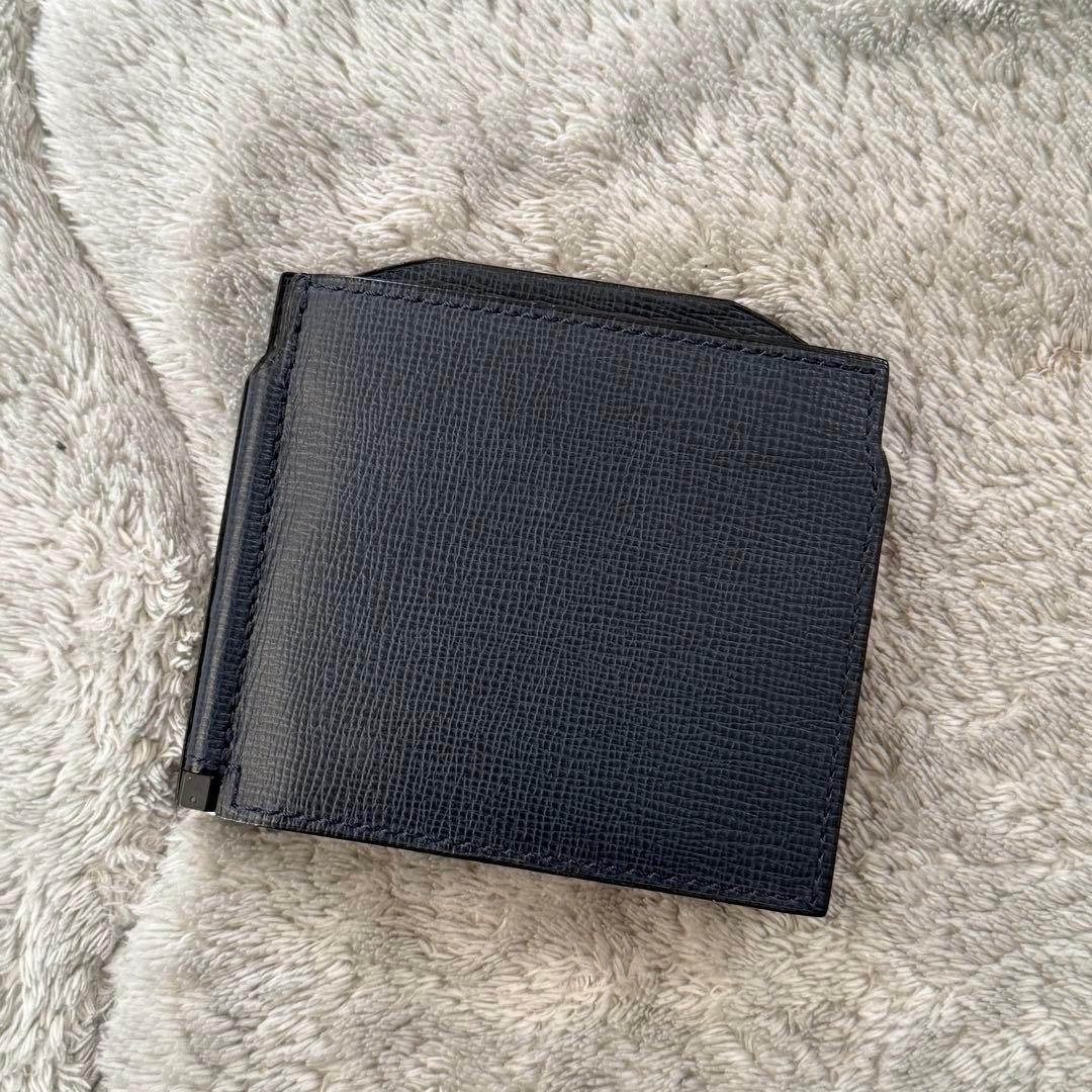 ⭐️新品未使用⭐️　ヴァレクストラ　マネークリップ　二つ折り財布　レザー　ネイビー