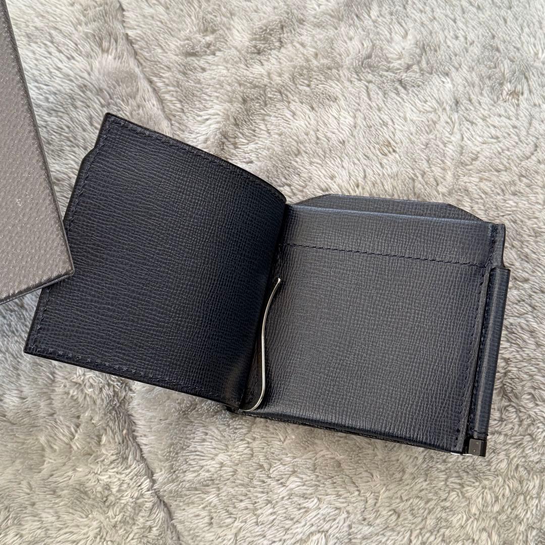 ⭐️新品未使用⭐️　ヴァレクストラ　マネークリップ　二つ折り財布　レザー　ネイビー