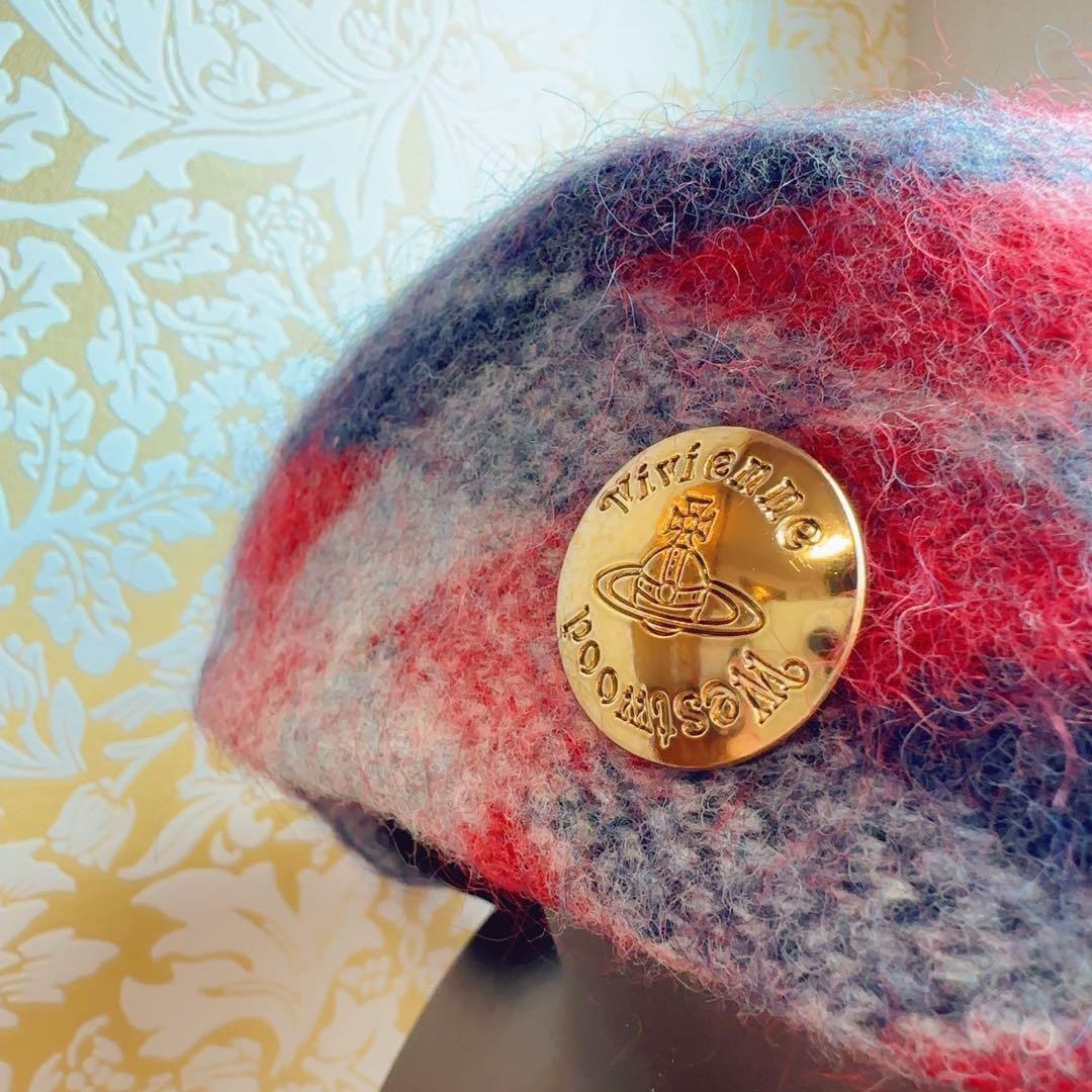 廃盤新品ヴィヴィアンウエストウッド　ポンポン付き　アーガイル柄　モヘアベレー帽