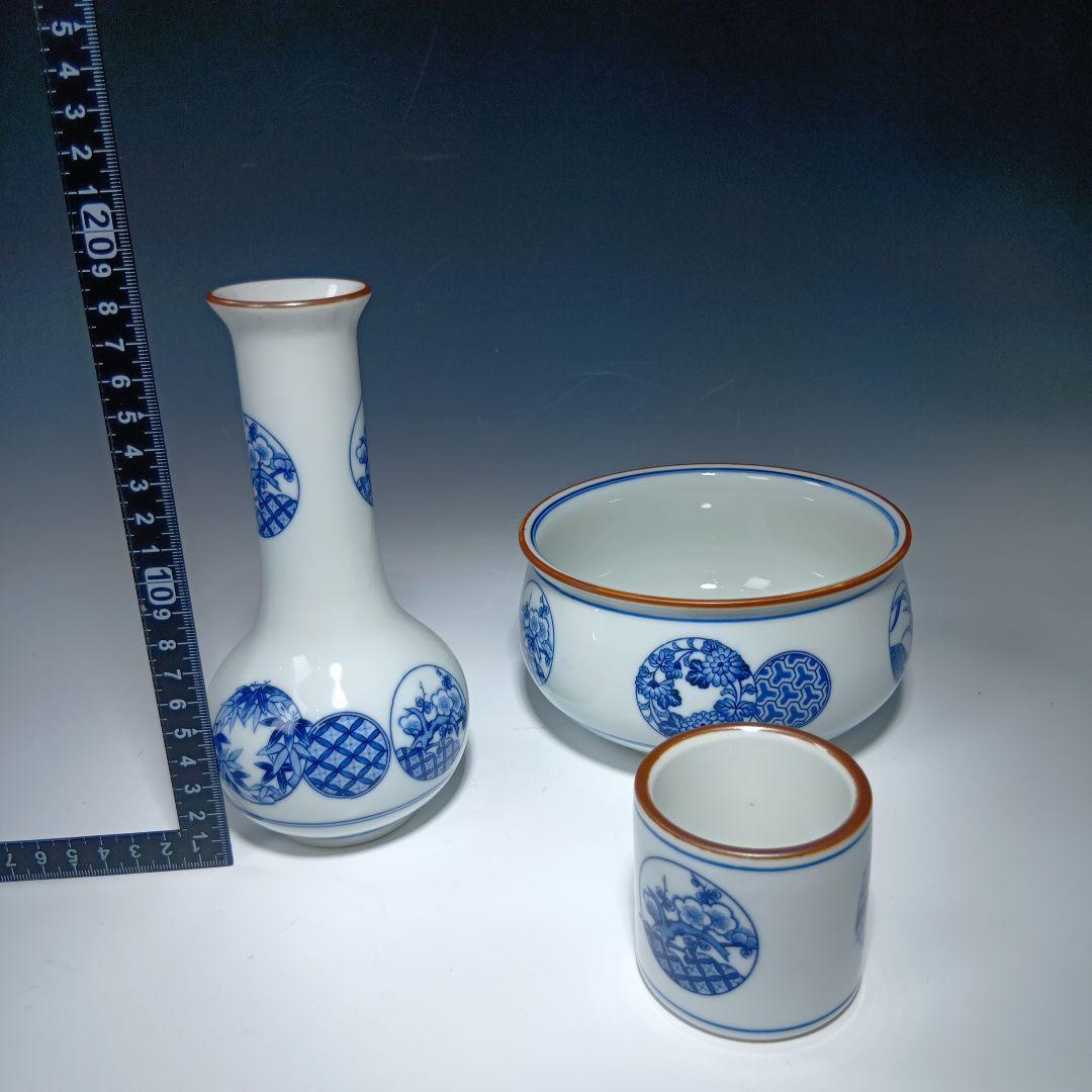 値下げ茶道具　千古窯　染付花丸文皆具一関　 共箱　美品