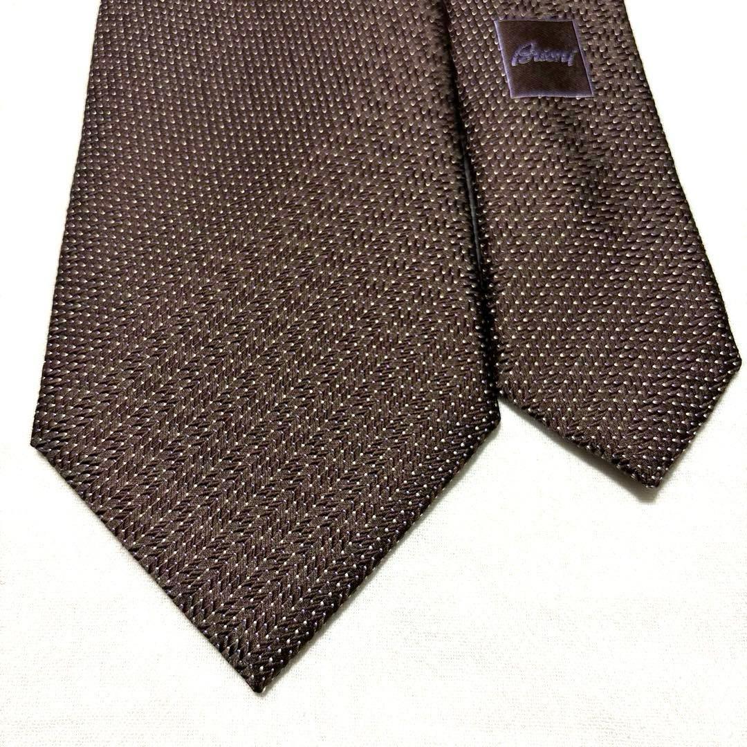 極美品　Brioni ブリオーニ　ネクタイ　ブラウン　ドット　ジャガード　光沢