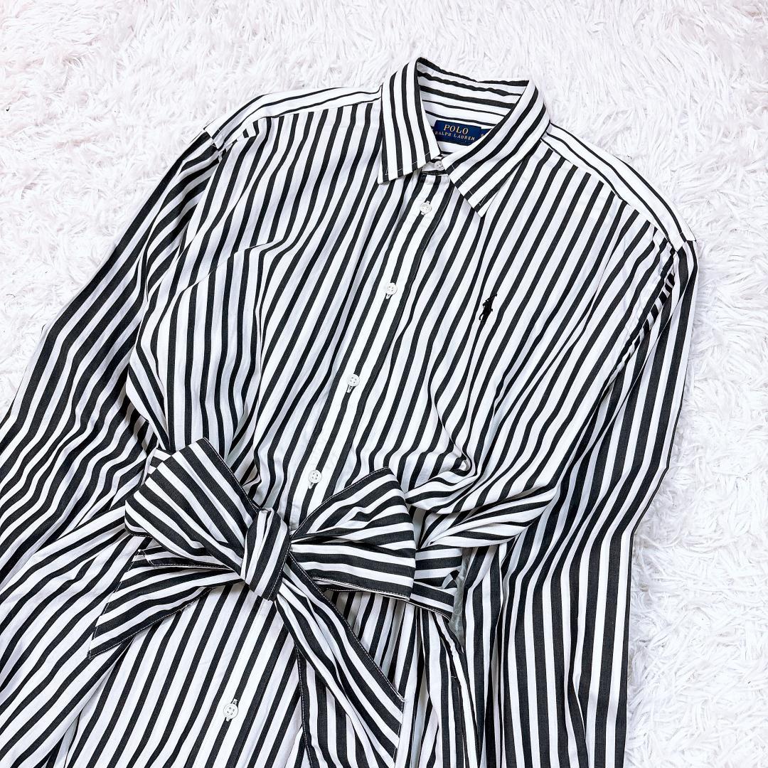 大きいサイズ8✨希少【美品】ポロラルフローレン ベルテッドストライプシャツドレス