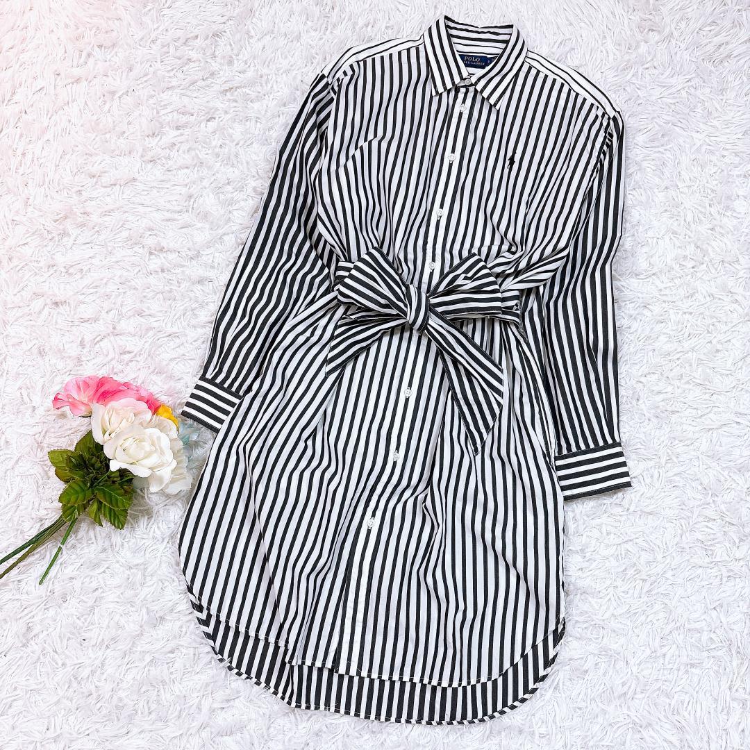 大きいサイズ8✨希少【美品】ポロラルフローレン ベルテッドストライプシャツドレス