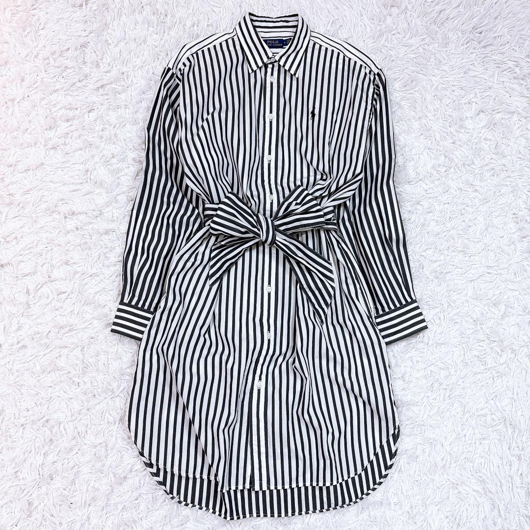大きいサイズ8✨希少【美品】ポロラルフローレン ベルテッドストライプシャツドレス