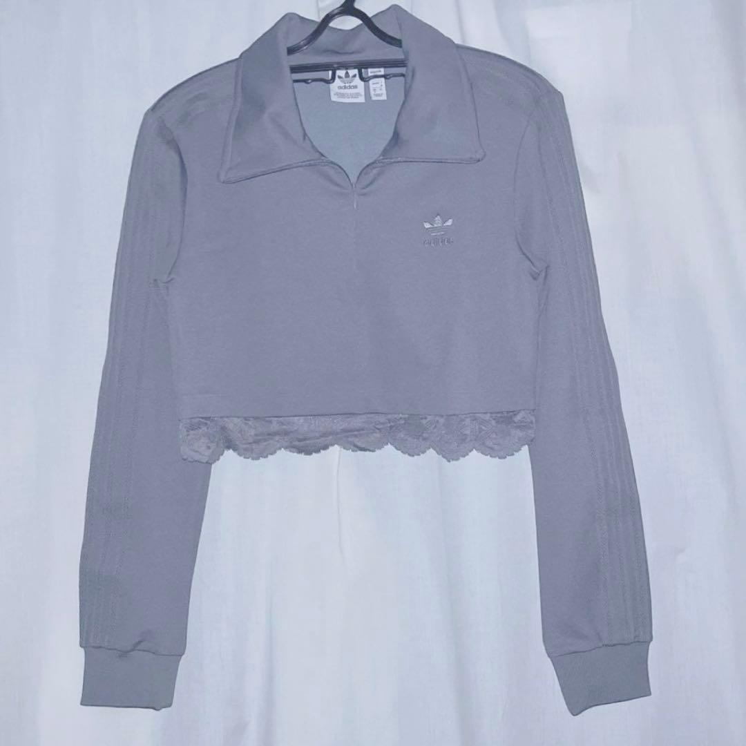 希少　adidas アディダスオリジナルス　クロップド　トップス　レース　グレー