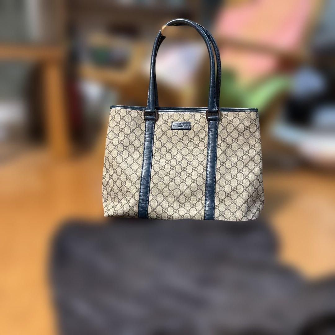 グッチGUCCIトートバッグ ベージュ/ネイビー 中型