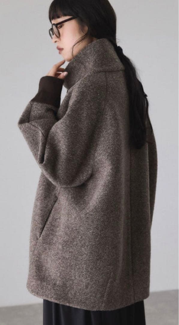 ADAM ET ROPÉ ヘリンボンツイードボンディングコーディガン