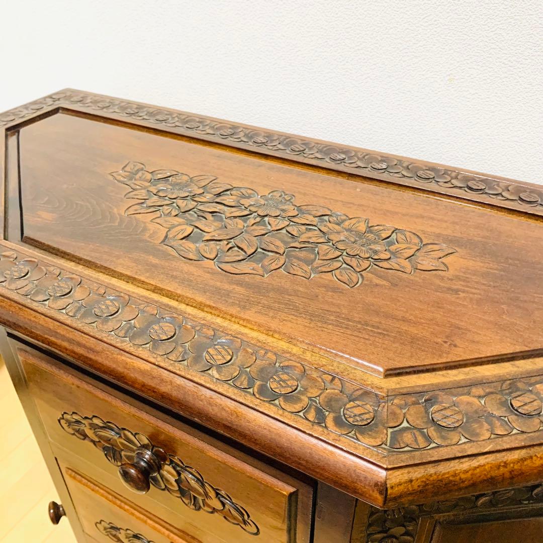 木彫刻 チェスト 引き出し 4段 サイドボード キャビネット アンティーク調