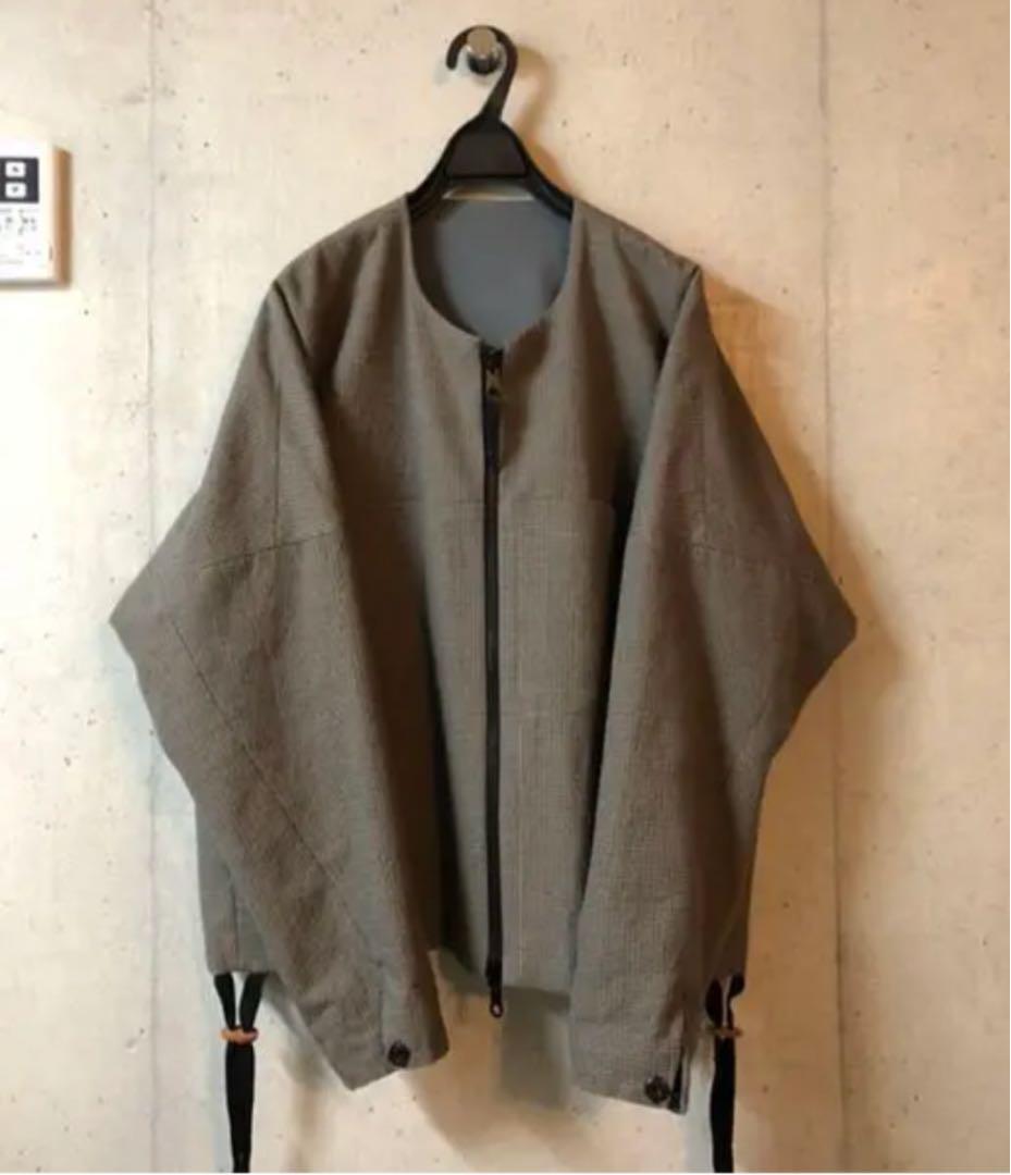 サンシー　リバーシブルブルゾン　ノーカラー　ガンクラブチェック　オスモウール